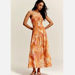 Farm Rio x Anthropologie Linen Blend Drop-Waist Maxi Dress Sundress Size XL NWT